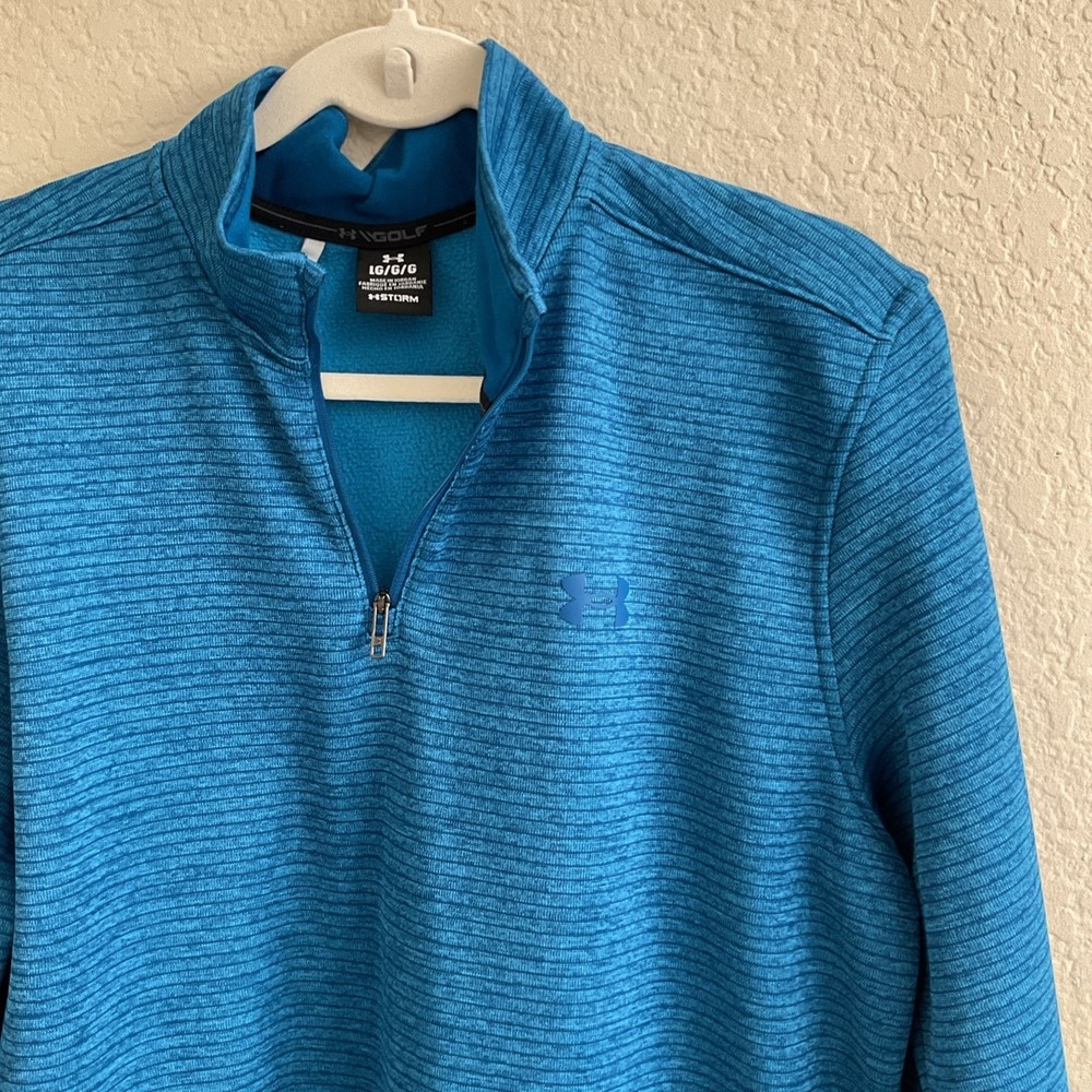Under Armour Golf Storm Fleece Pullover Jacket Pinstripe Men's Sz L Teal Cobalt